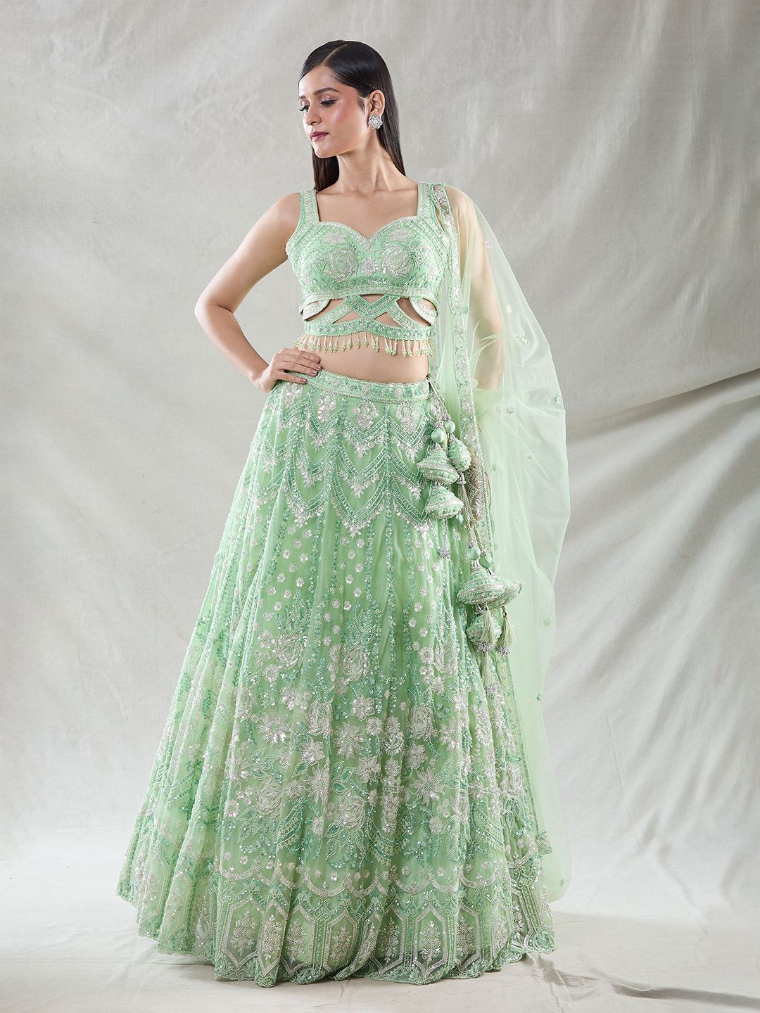 

Samyukta Singhania Embroidered Ready to Wear Lehenga & Blouse With Dupatta, Green