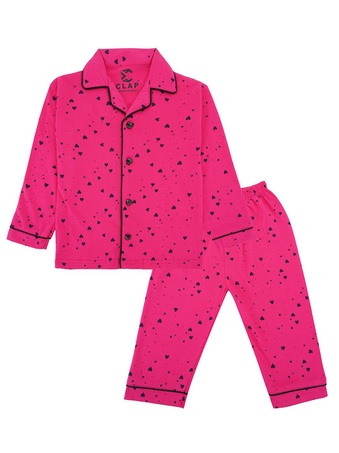 

CLAP Girls Conversational Printed Cotton Night Suit, Pink