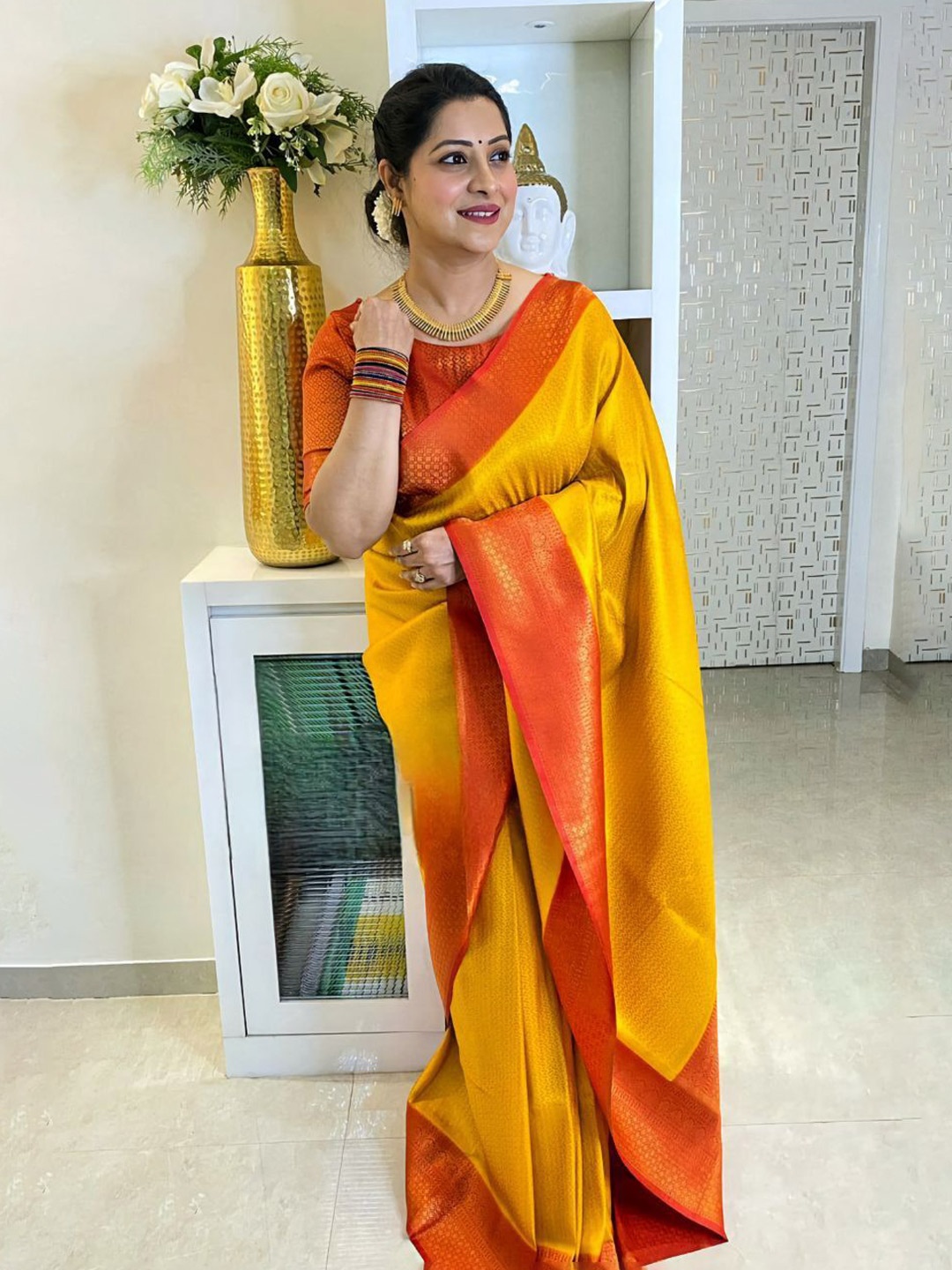 

Visit Wear Woven Design Zari Pure Silk Banarasi Saree, Yellow