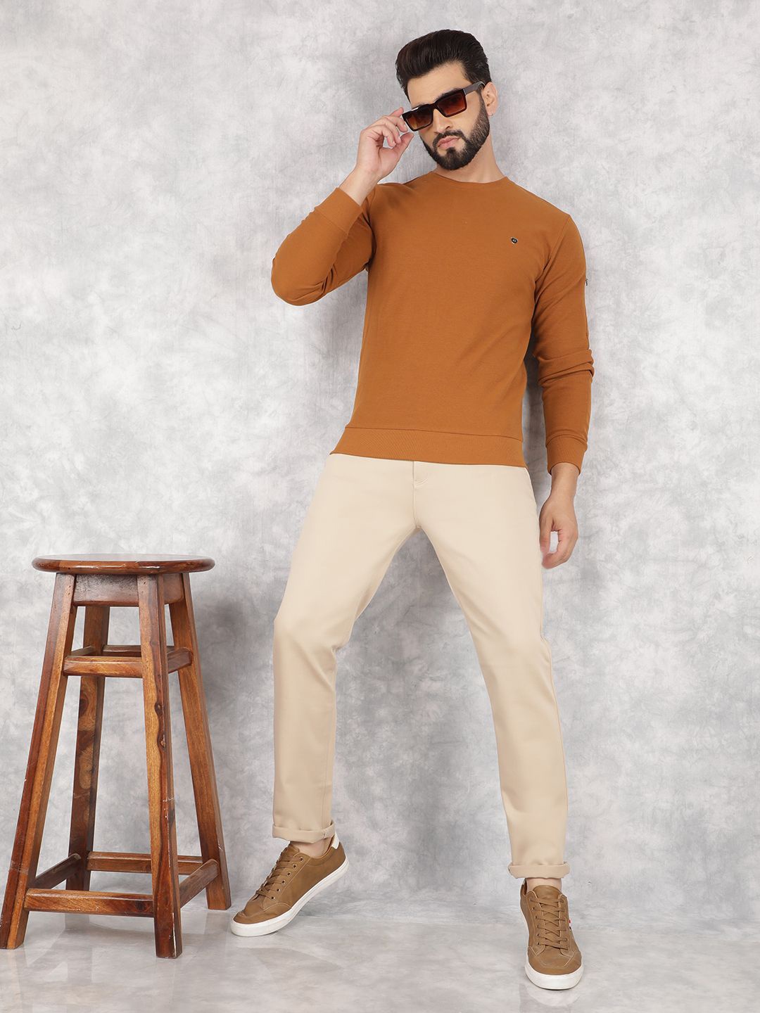 

Crimsoune Club Men Round Neck Cotton Sweatshirt, Mustard
