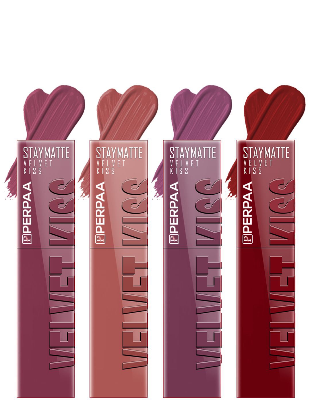 

PERPAA Velvet Kiss Set Of 4 Waterproof Matte Liquid Lipstick-3.5 ml Each-Shades -4-5-6-9, Purple