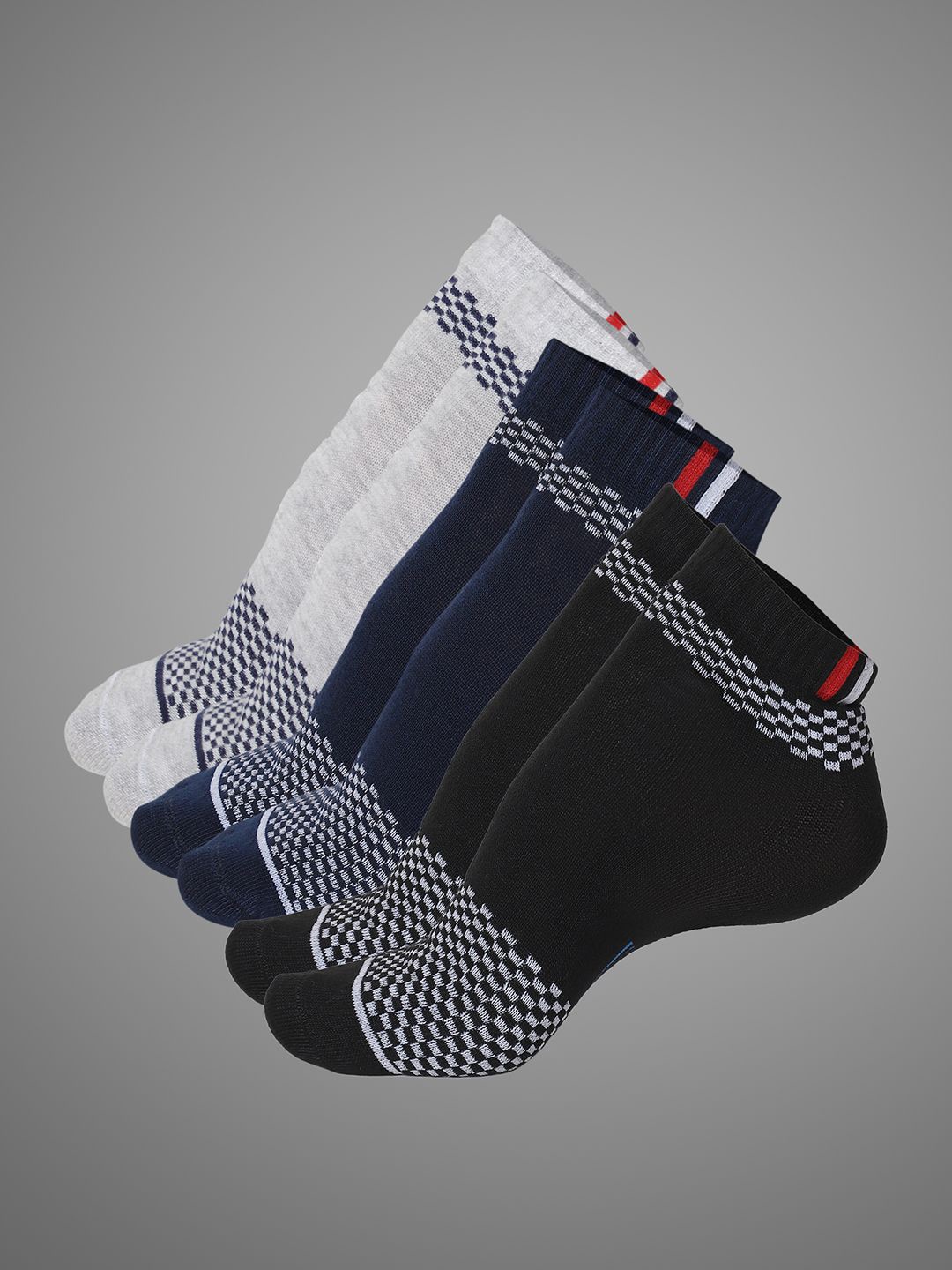 

VIMAL JONNEY Unisex Pack Of 3 Cotton Patterned Ankle-Length Socks, Grey