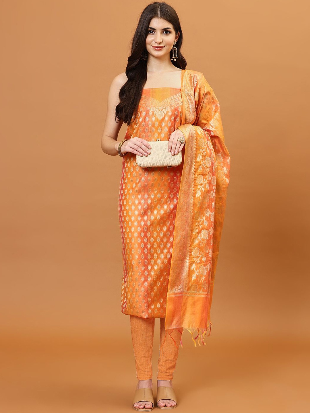 

Meena Bazaar Woven Design Art Silk Unstitched Dress Material, Mustard