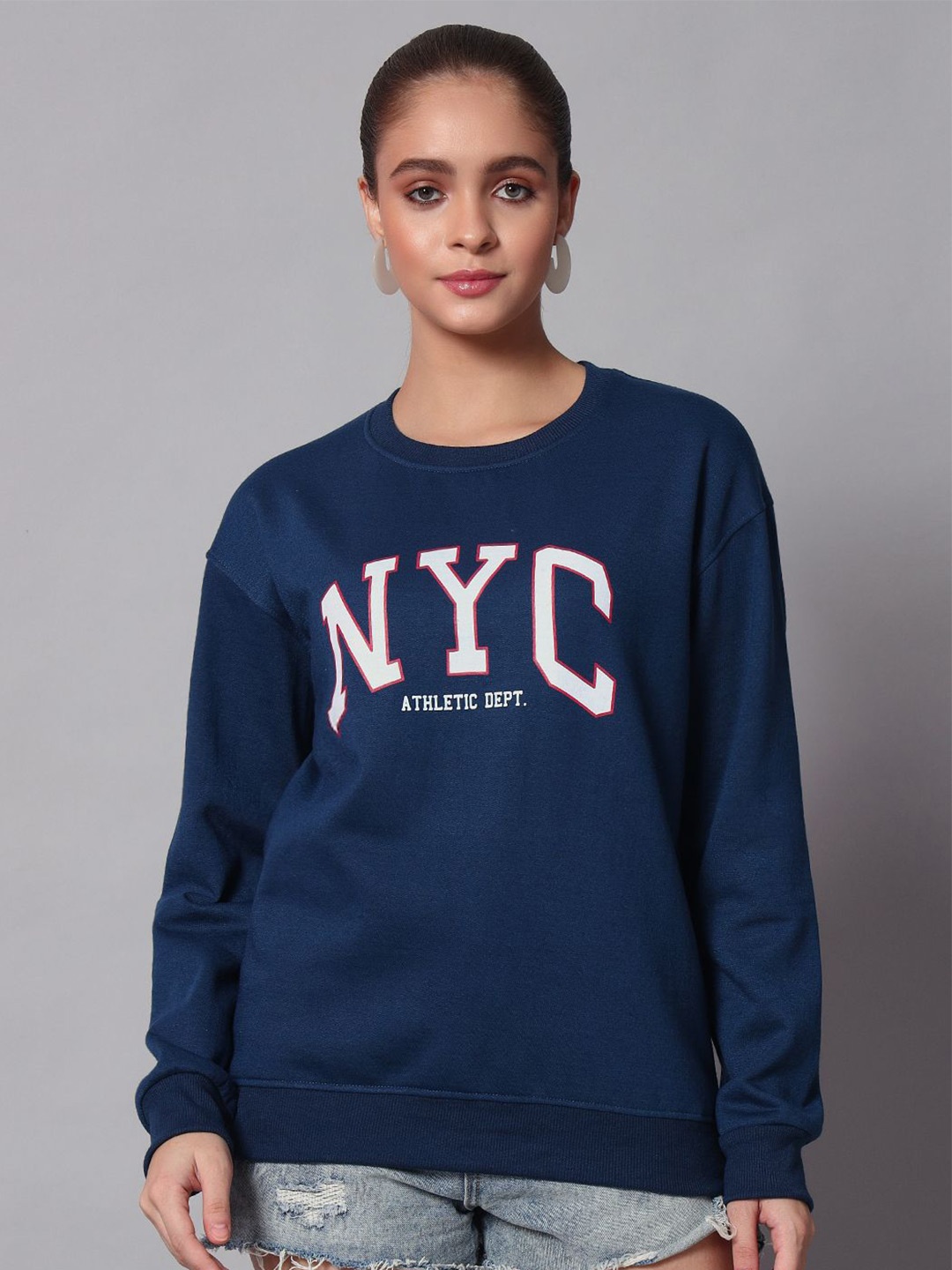 

Obaan Women Typography Printed Sweatshirt, Blue