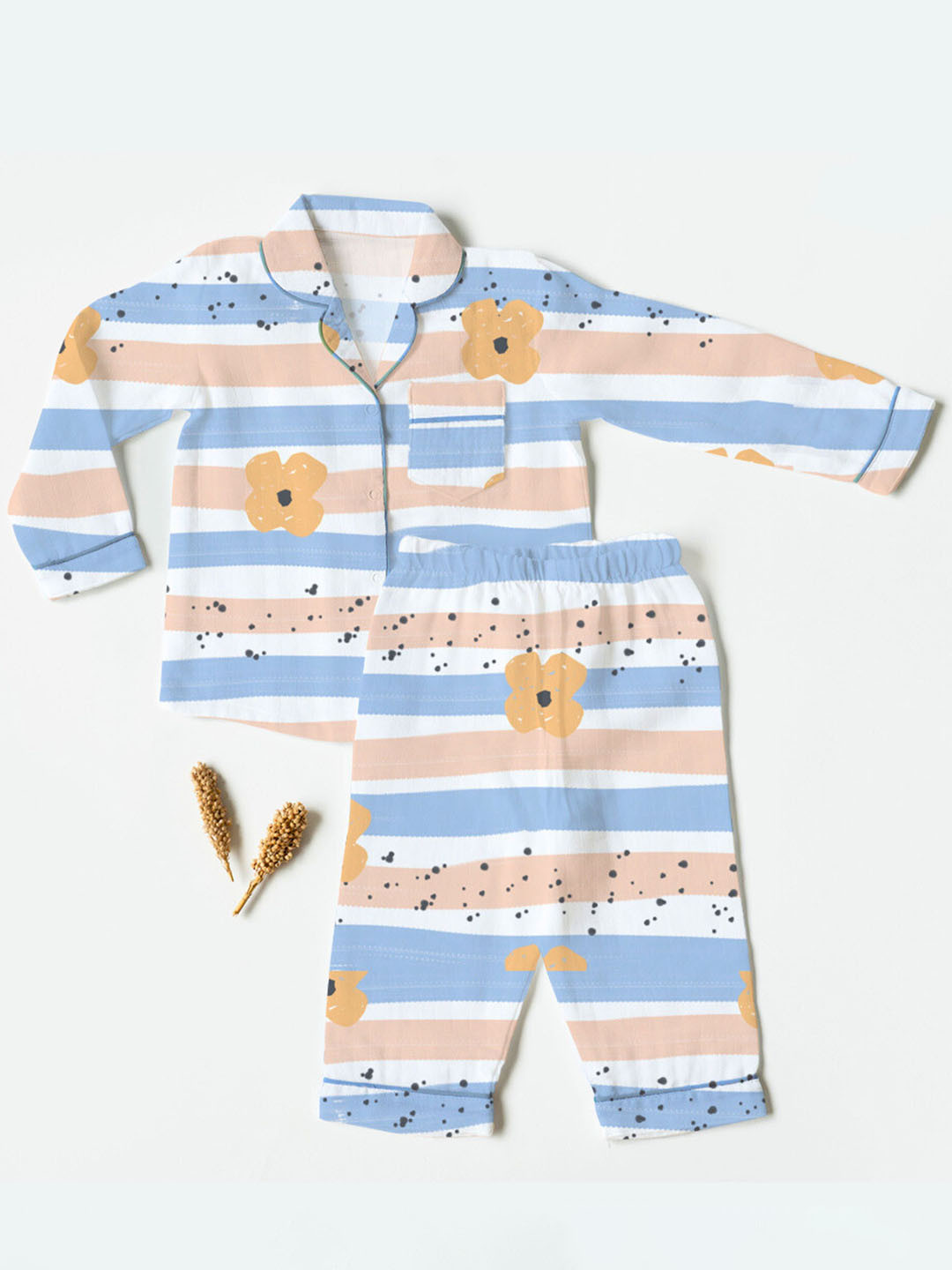 

cocoon care Kids Striped Printed Night suit, Peach