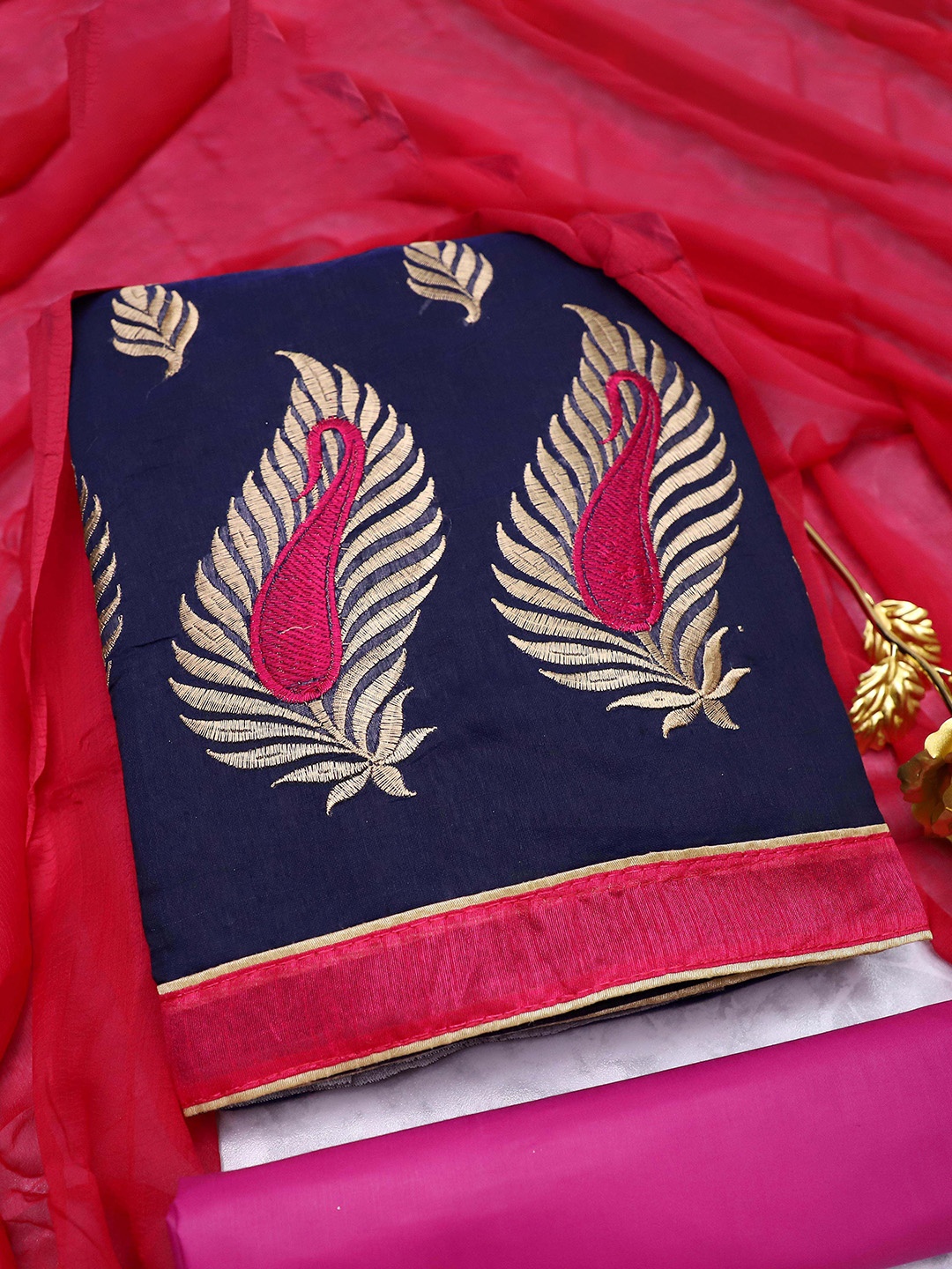 

Maroosh Embroidered Unstitched Dress Material, Navy blue
