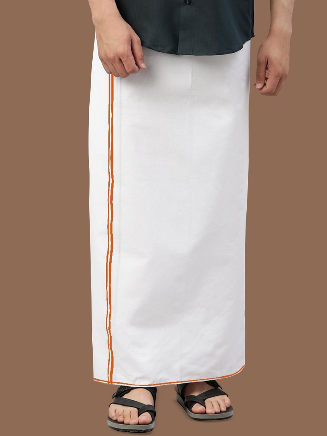 

WHITE HEART Men Solid Pure Cotton Small Border Single Layer Dhoti