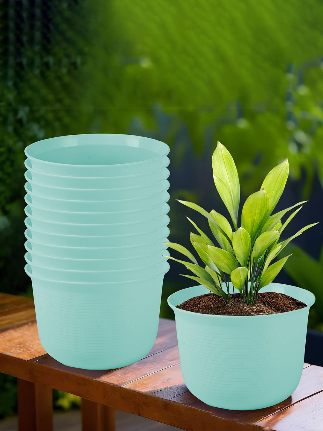 

Kuber Industries Blue 12 Pieces Textured Planters With Plate