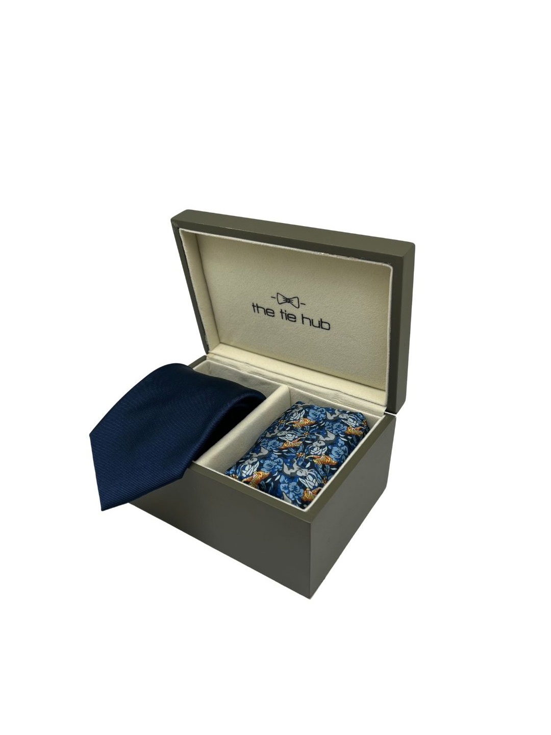 

The Tie Hub Men Accessory Gift Set of Necktie with Floral Pocket Square, Navy blue