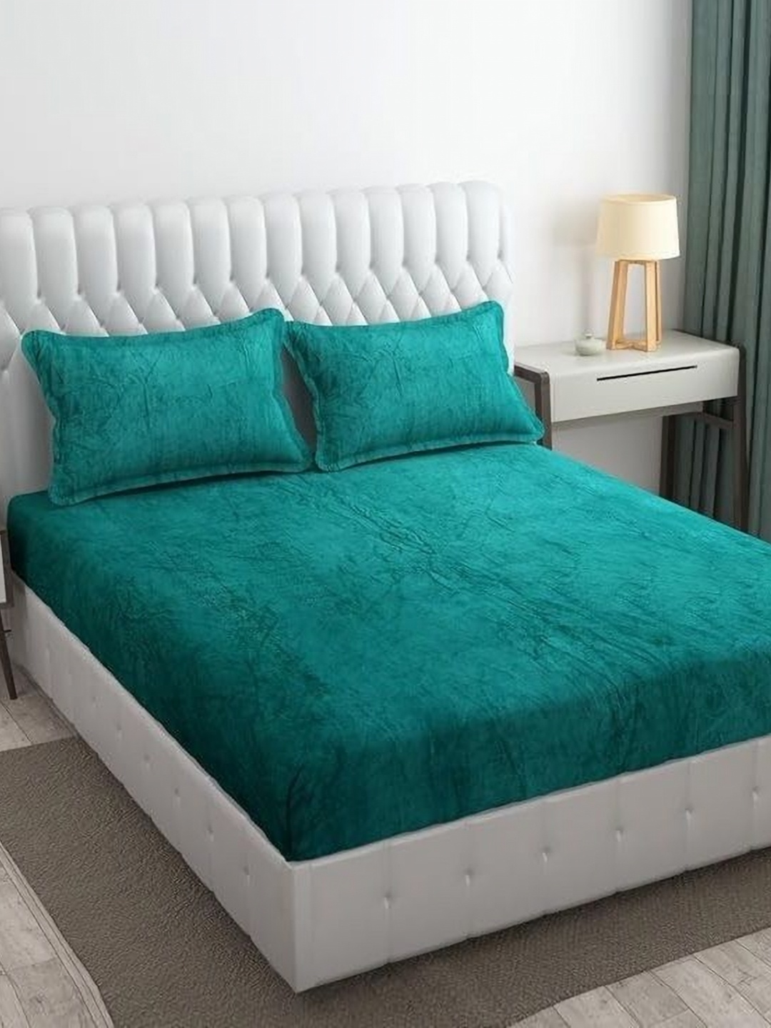 

MORADO Sea Green 260 TC Queen Fitted Woolen Bedsheet Set 2.28 m x 2.54 m