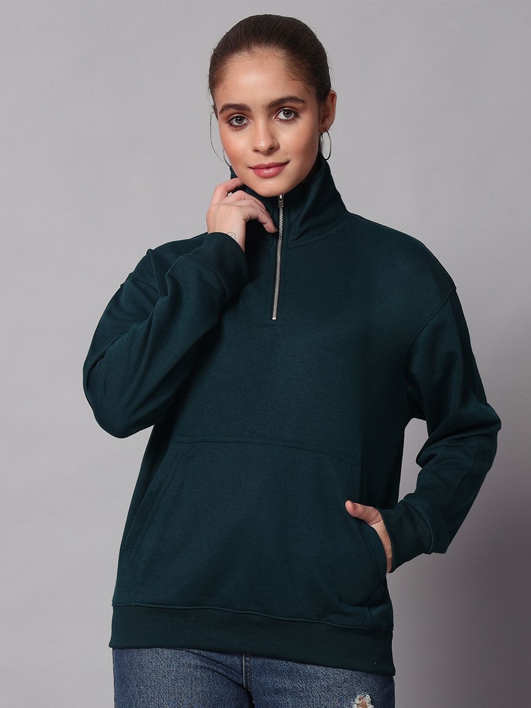 

Obaan Women High Neck Sweatshirt, Olive