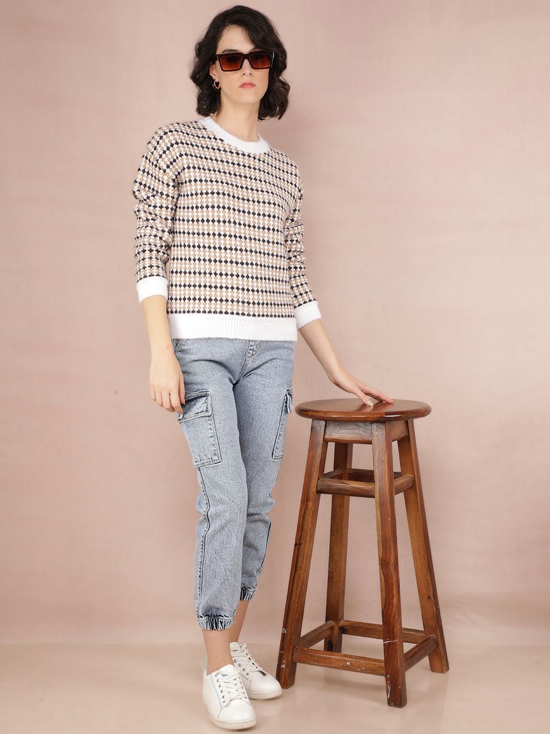 

Crimsoune Club Women Self Design Pullover, Brown