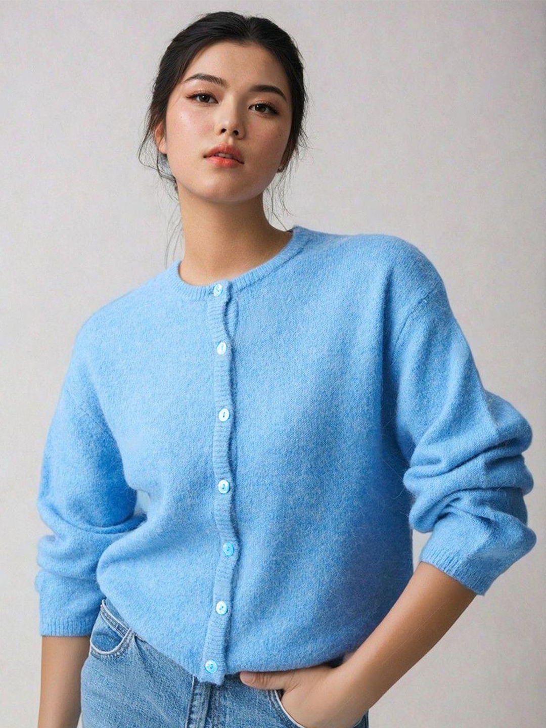 

Kotty Women Cotton Front-Open Sweater, Blue