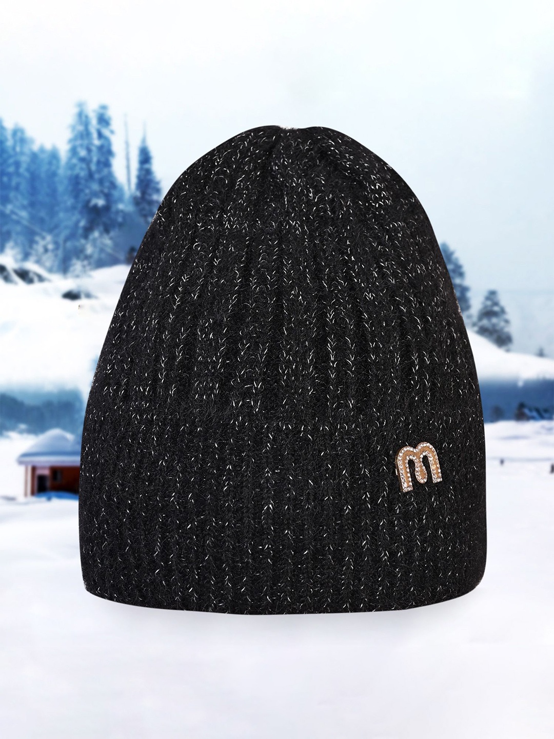 

LOOM LEGACY Women Self Design Beanie, Black