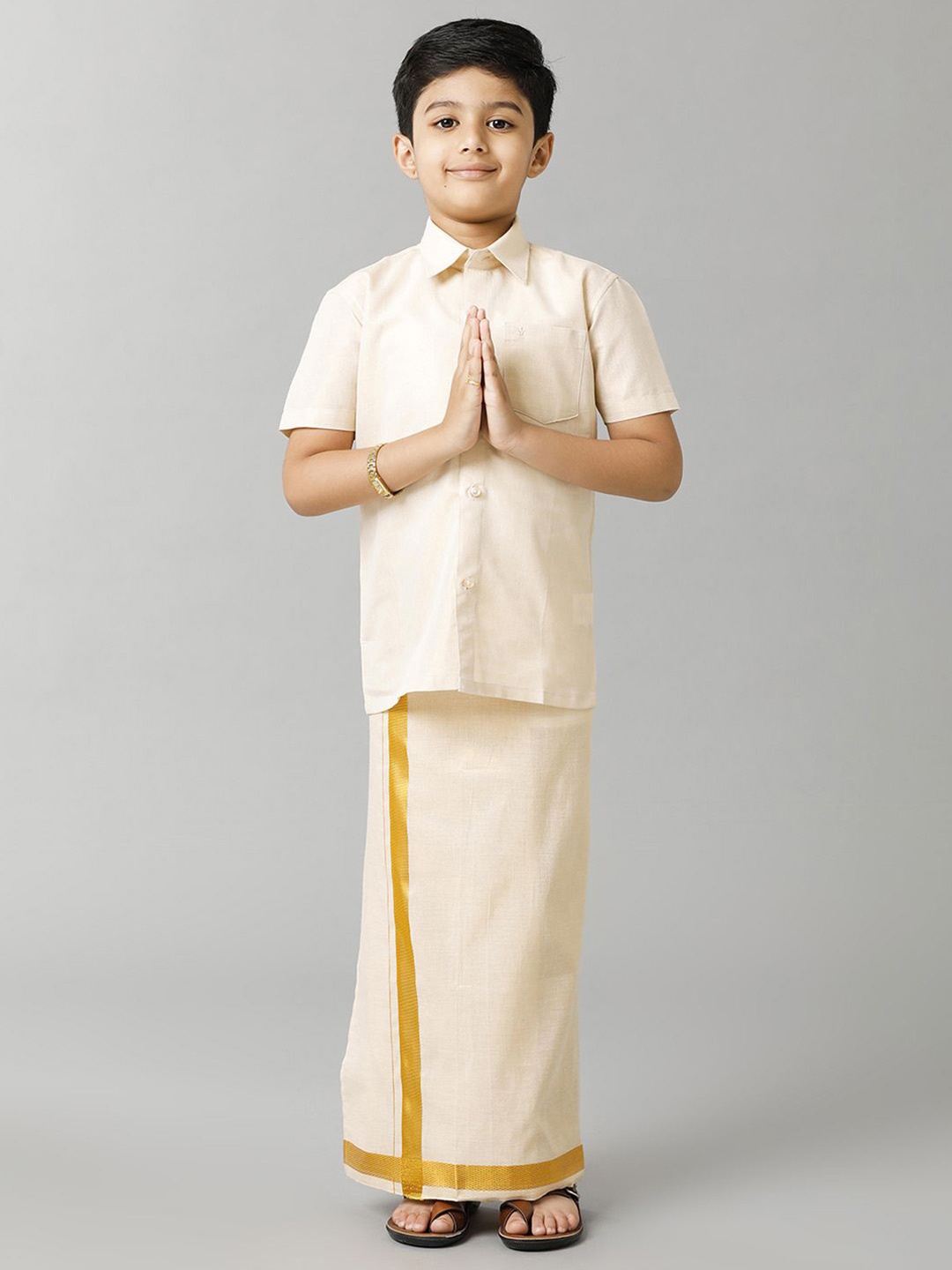 

Ramraj Boys Pure cotton Shirt with Veshti, Gold