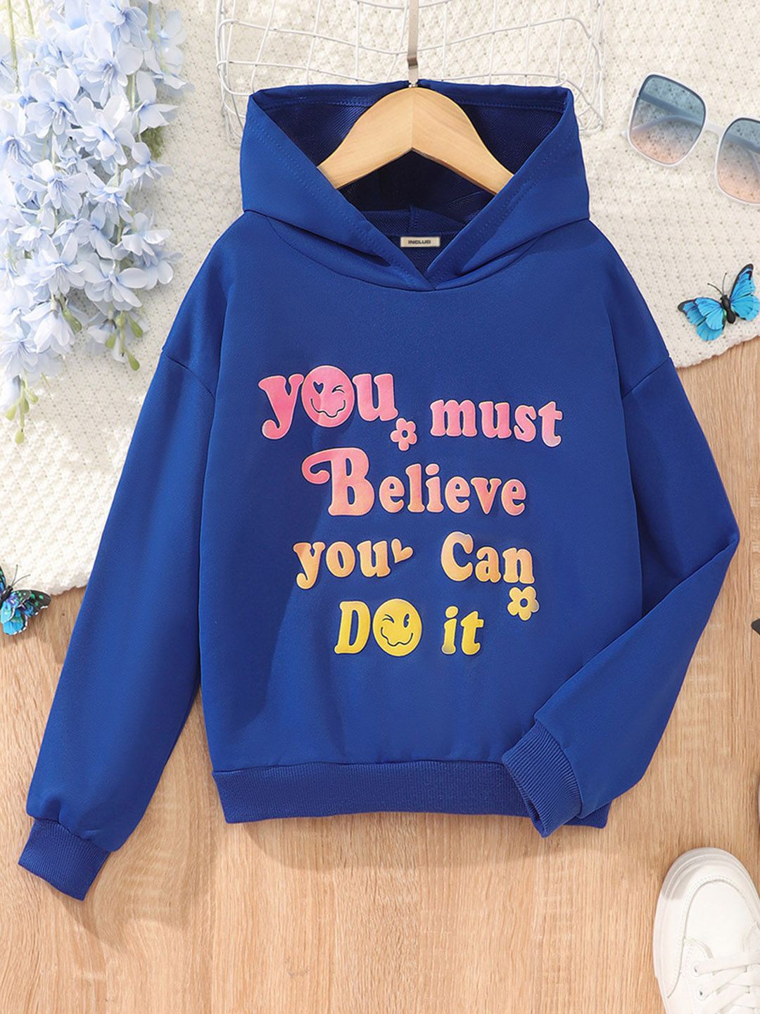 

INCLUD Girls Printed Hooded Pullover Sweatshirt, Blue