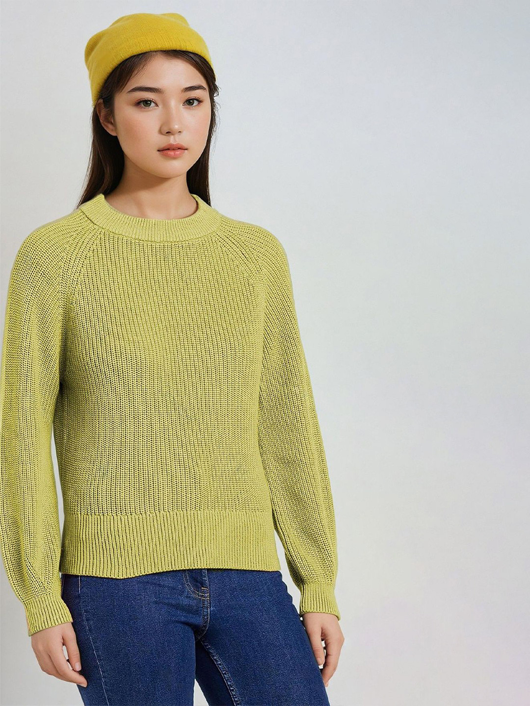 

Kotty Women Cotton Solid Round Neck Long Sleeves Pullover, Olive