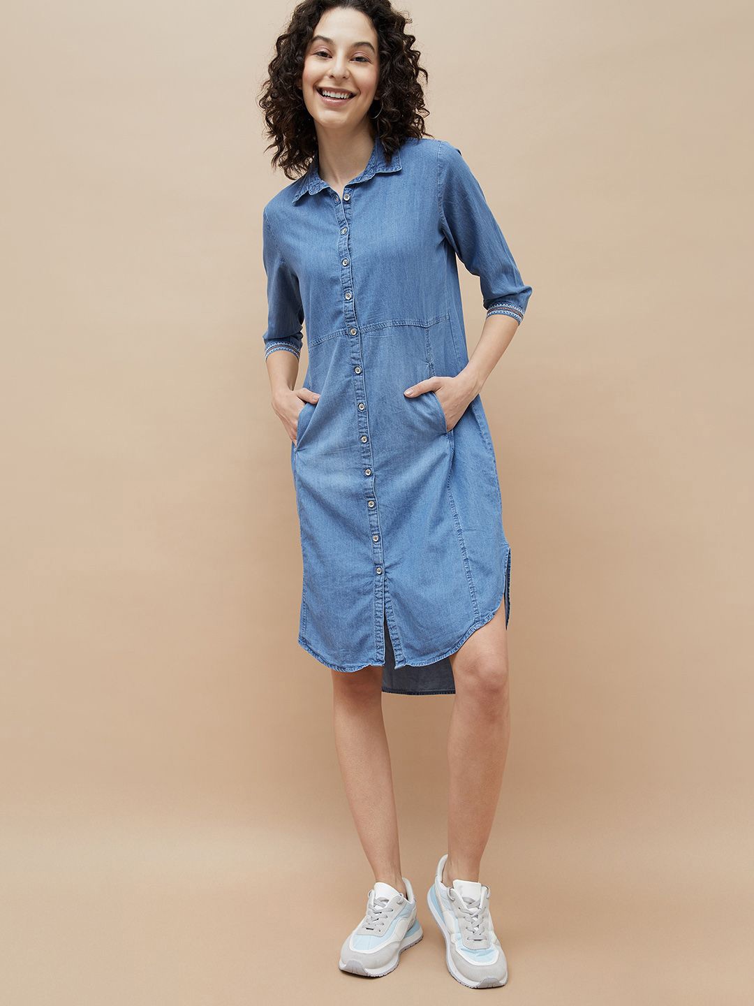 

Colour Me by Melange Women Long Sleeves Shirt Dress, Blue