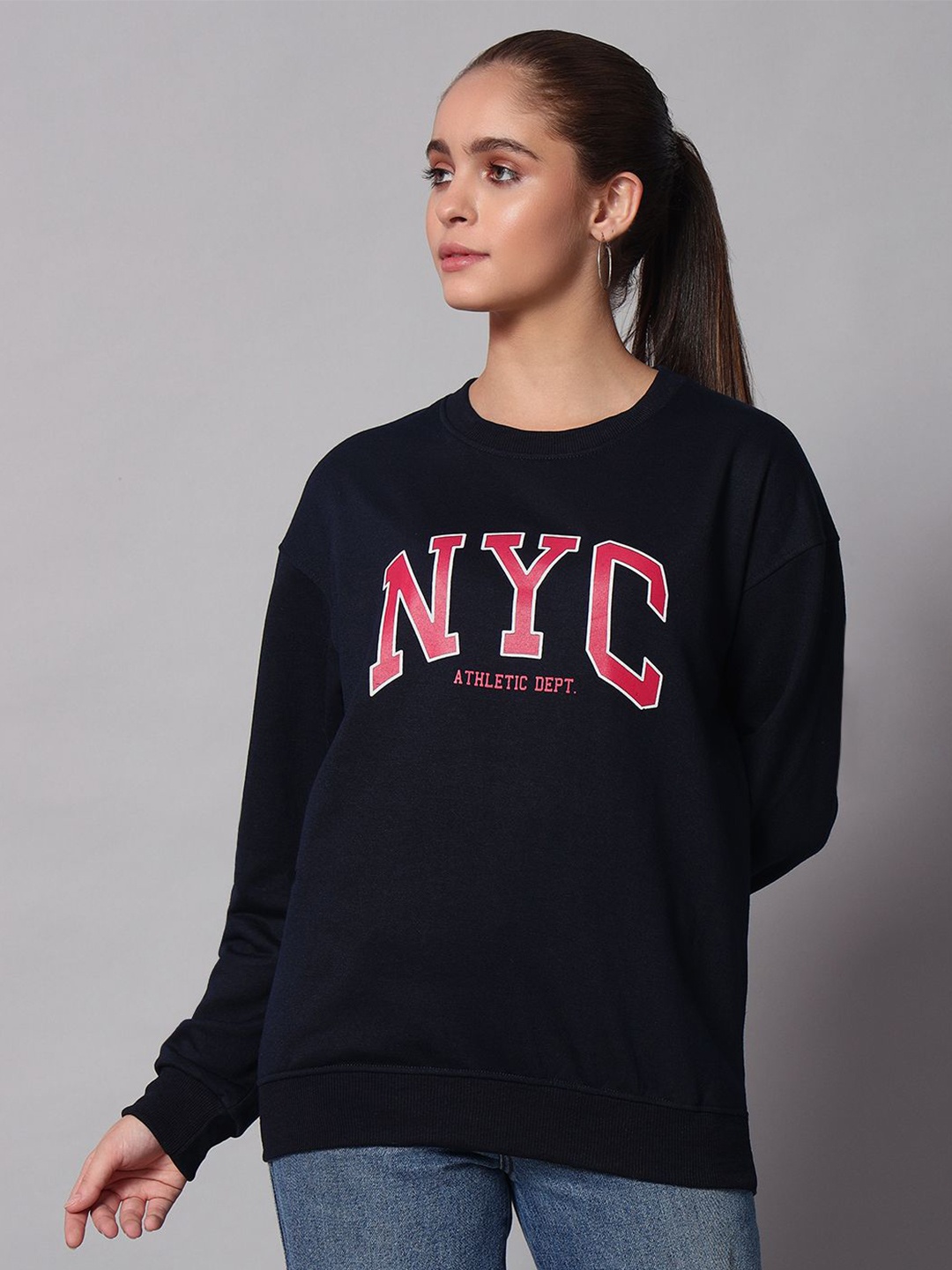 

Obaan Women Graphic Printed Sweatshirt, Navy blue