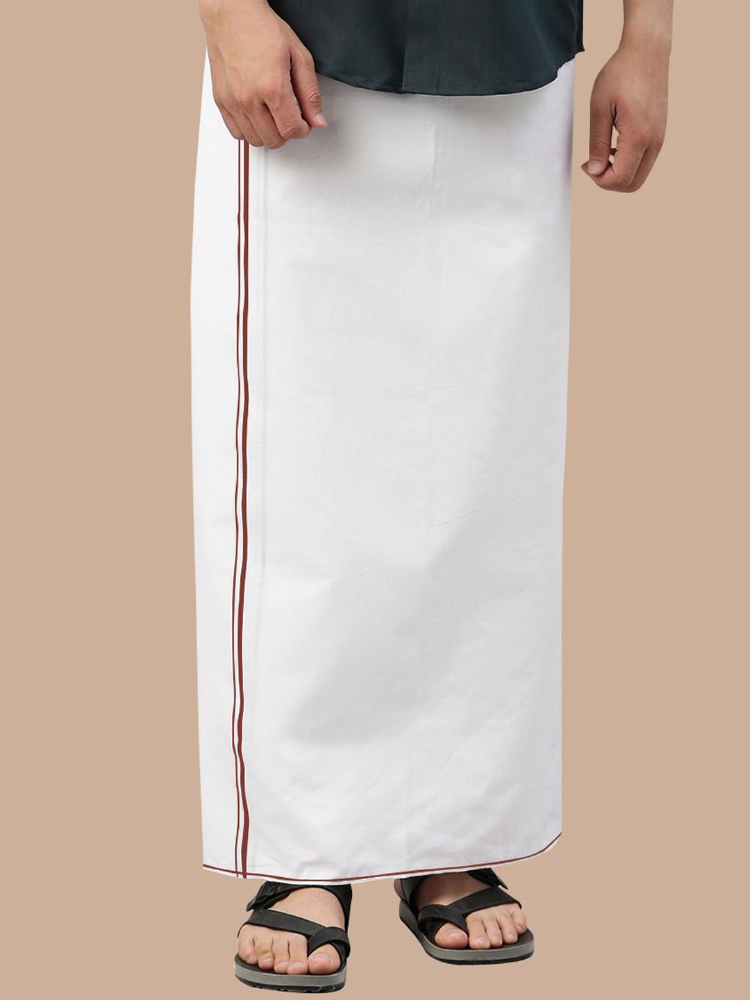 

WHITE HEART Men Solid Pure Cotton Small Border Single Layer Dhoti