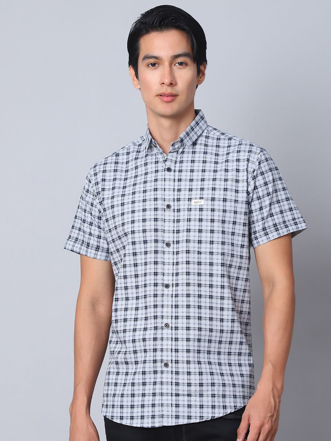 

Majestic Man Men Classic Spread Collar Checked Cotton Slim Fit Casual Shirt, Blue