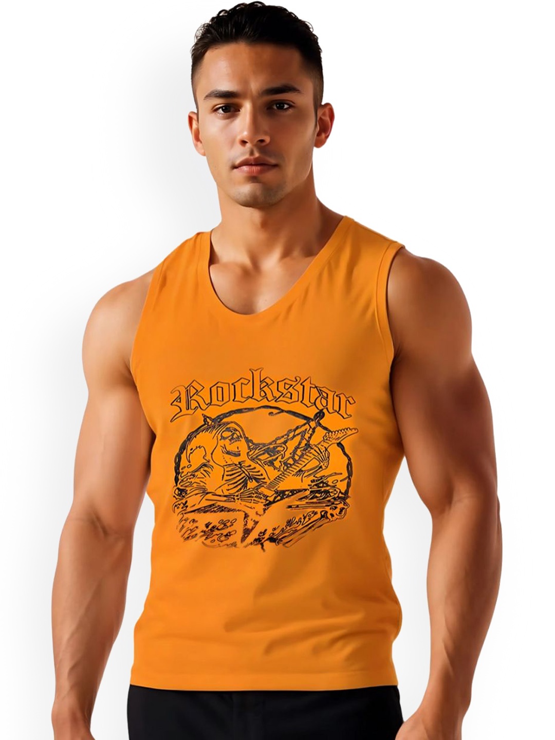 

Looks United Men Printed Sleeveless Gym Innerwear Vests, Orange