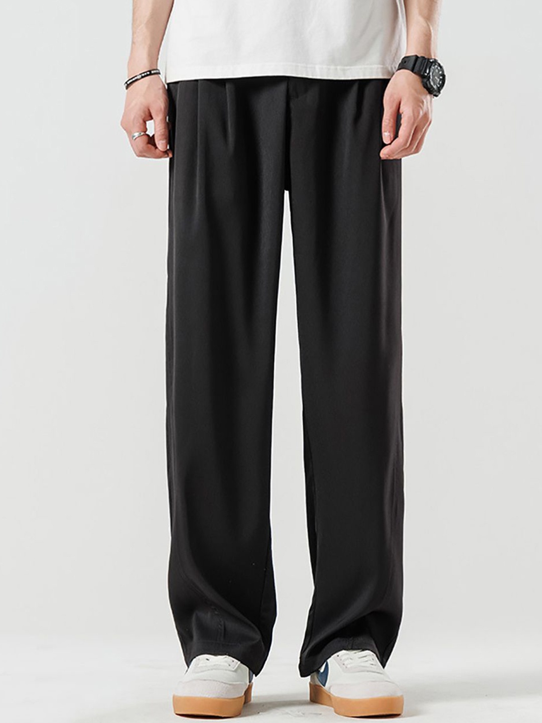 

StyleCast x Revolte Men Loose Fit Easy Wash Pleated Chinos Trousers, Black