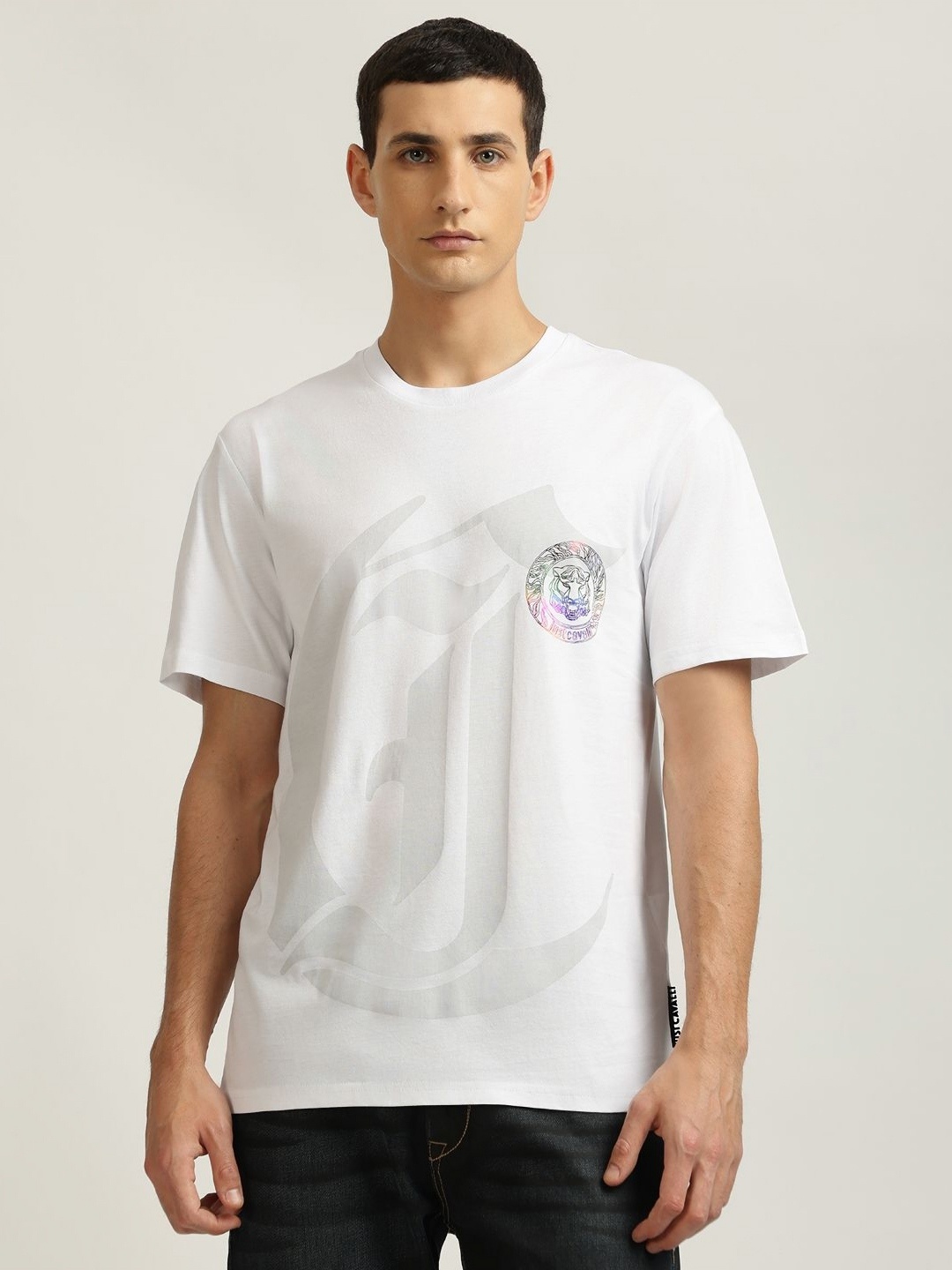 

Just Cavalli Men Typography Printed Round Neck Cotton T-shirt, White