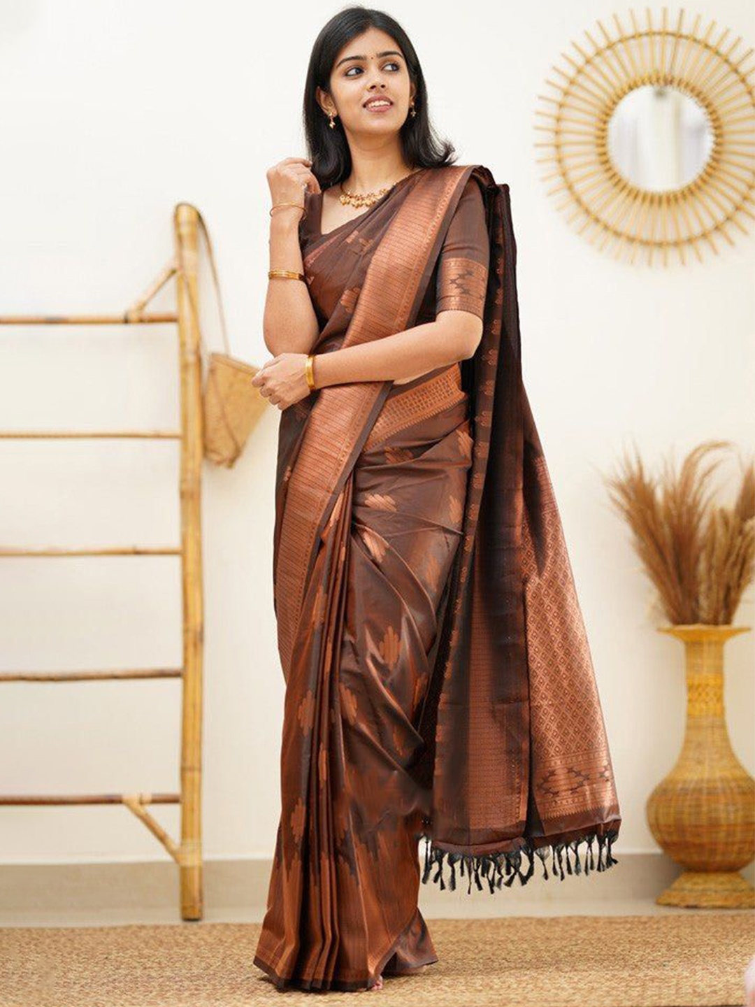 

Visit Wear Woven Design Zari Pure Silk Banarasi Saree, Brown