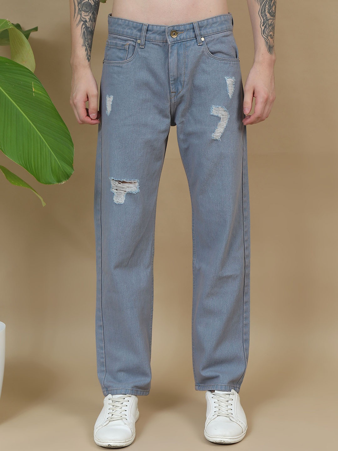 

Mast & Harbour Men Pure Cotton Comfort Mildly Distressed Relaxed Fit Jeans, Blue
