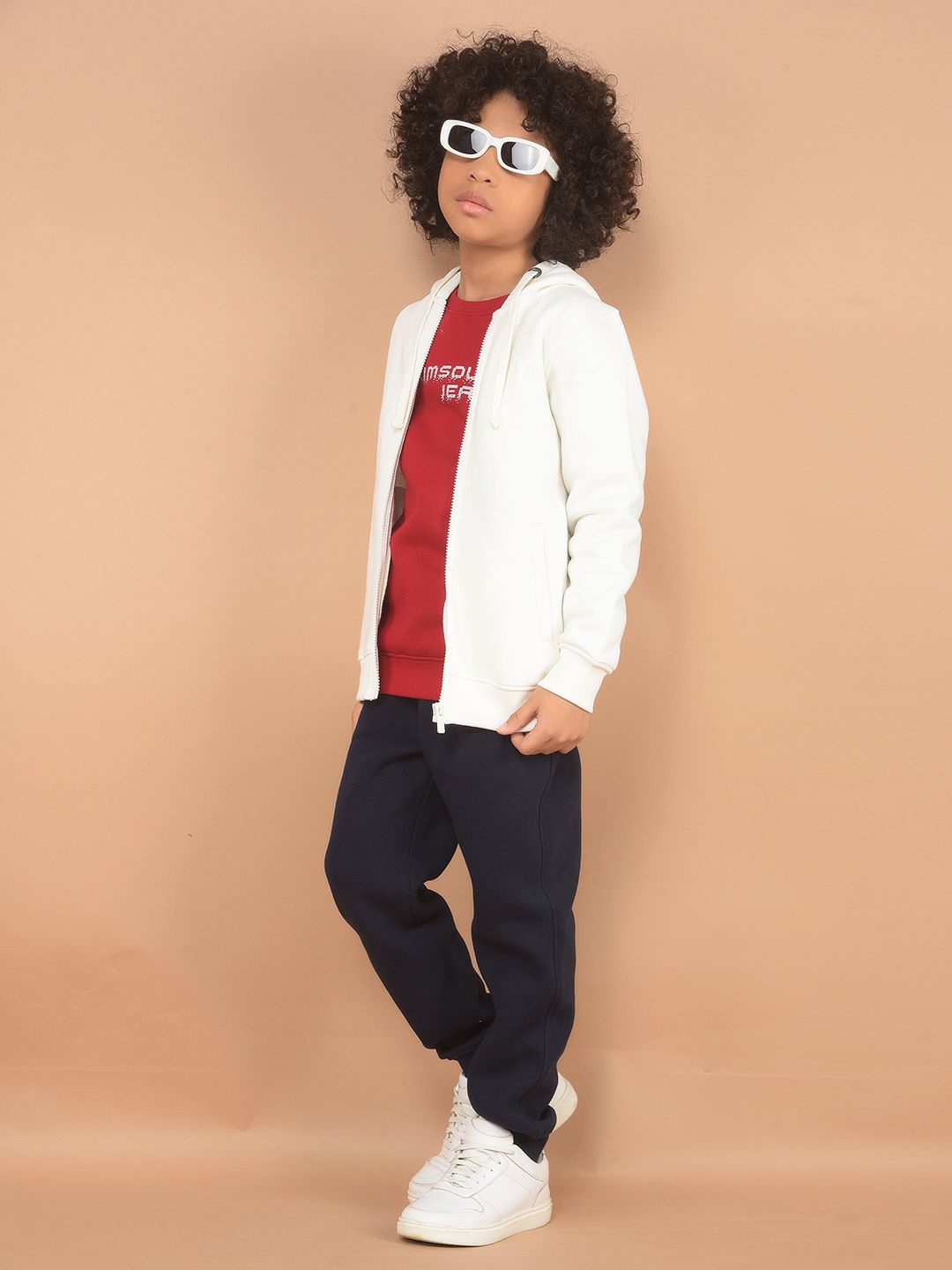 

Crimsoune Club Boys Front-Open Cotton Hooded Sweatshirt, White