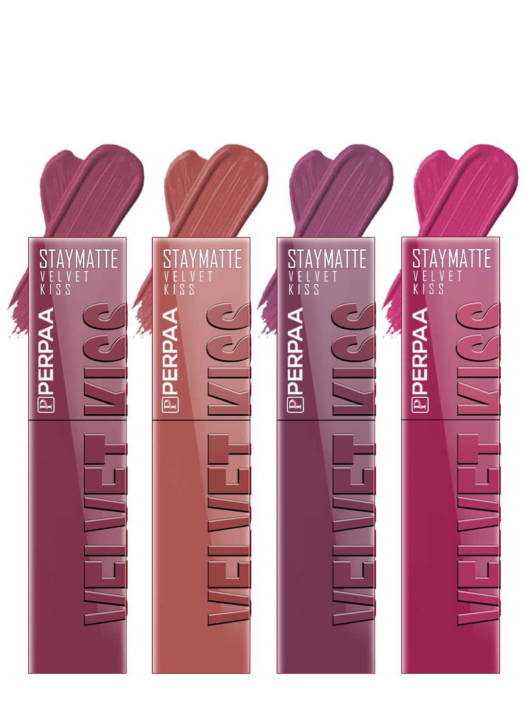 

PERPAA Velvet Kiss Set Of 4 Waterproof Matte Liquid Lipstick -3.5 ml Each -Shades -4-5-6-8, Mauve