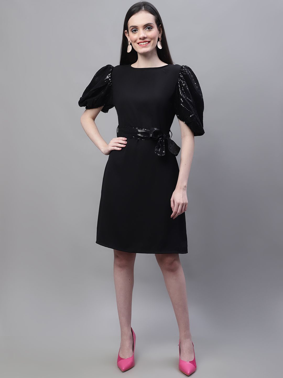 

MARC LOUIS Women Round Neck Fit & Flare Knee Length Dress, Black