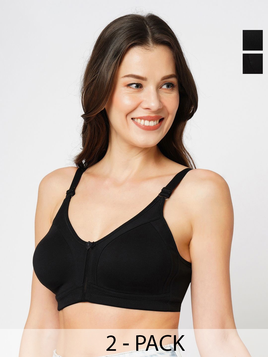 

Libertina Pack Of 2 Cotton Full Coverage Non Padded Seamless Bra, Black