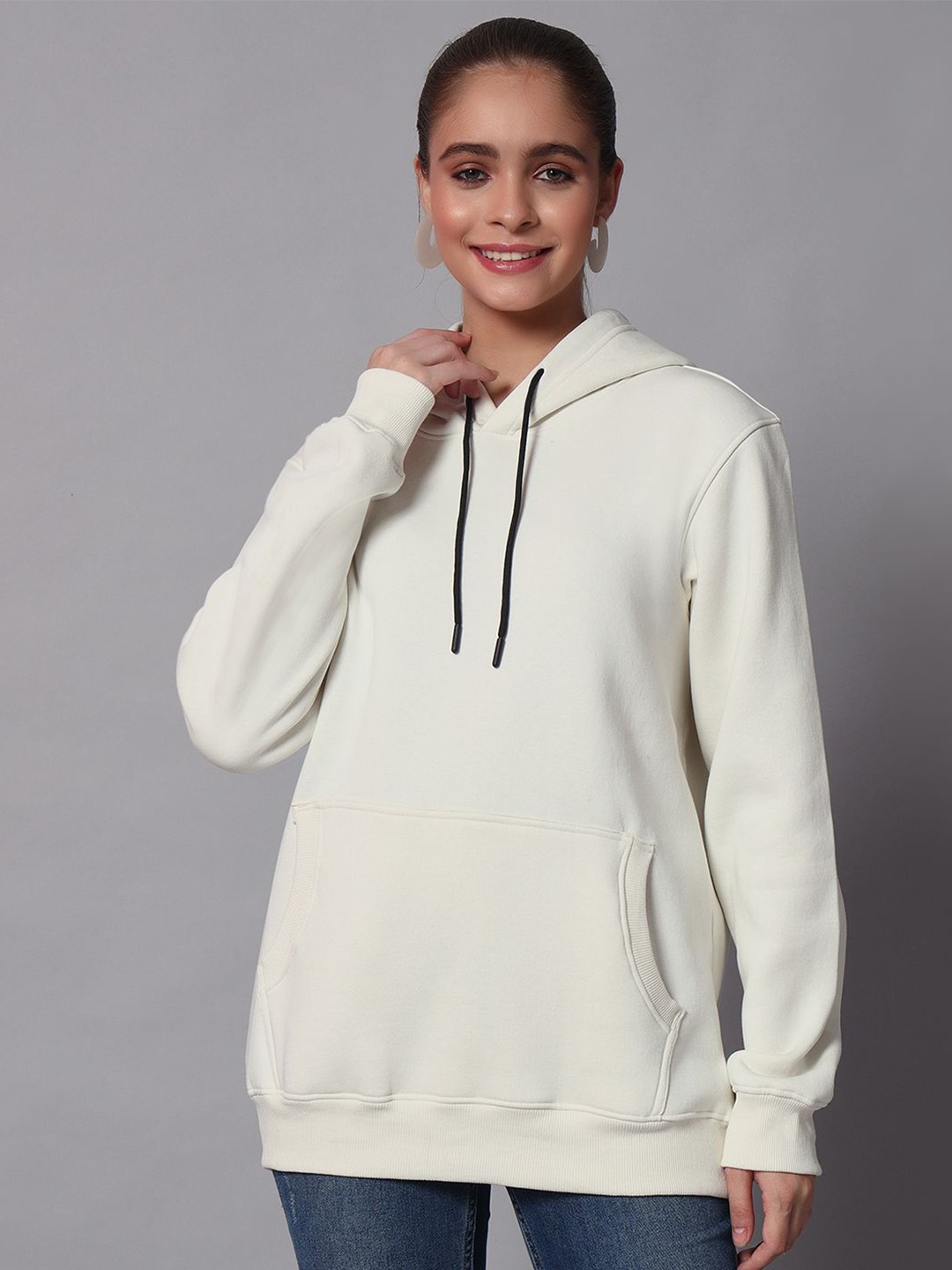 

Obaan Women Hooded Long Sleeves Pullover Sweatshirt, White