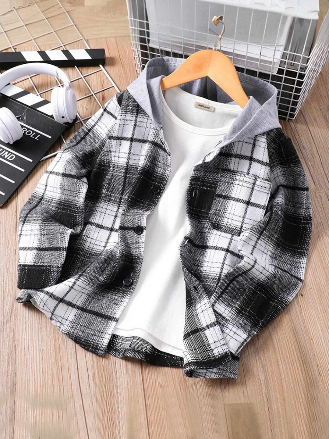 

INCLUD Boys Hood Tartan Checked Casual Shirt, Black