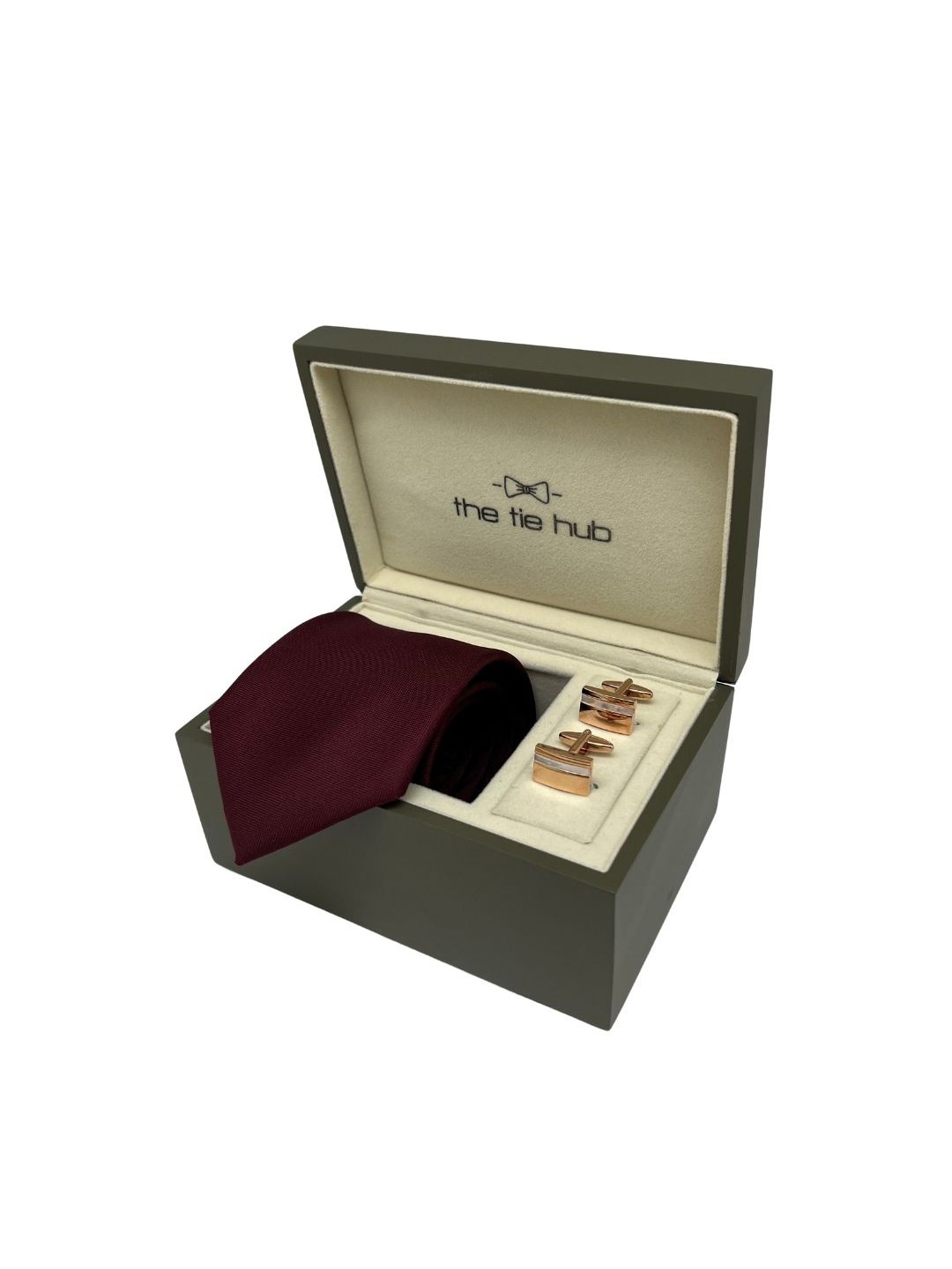 

The Tie Hub Men Accessory Gift Set of Tie, Cufflinks, Pocket Square, Burgundy