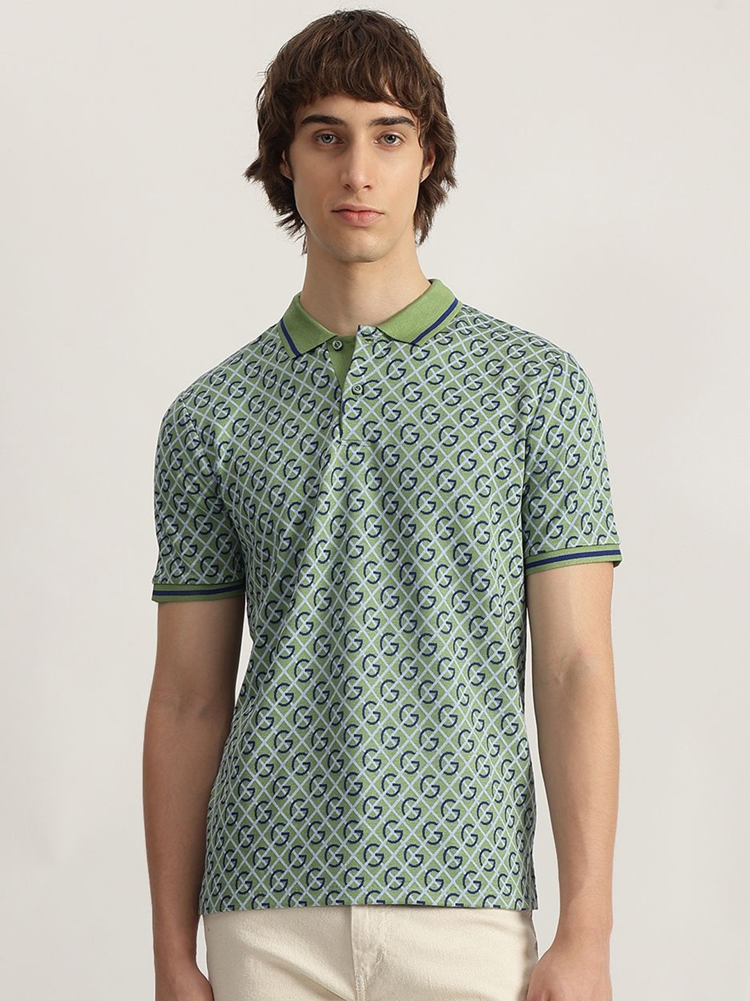 

GANT Men Typography Printed Polo Collar T-shirt, Green