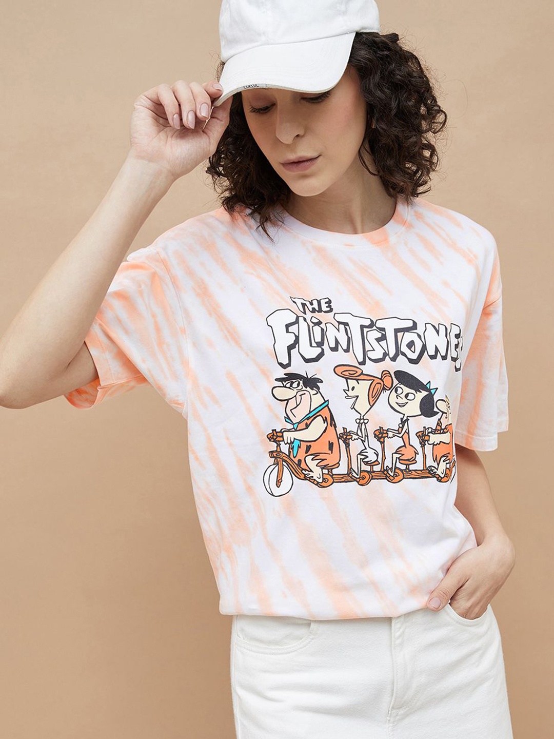

Ginger by Lifestyle Women Typography Printed Round Neck Cotton T-shirt, Peach