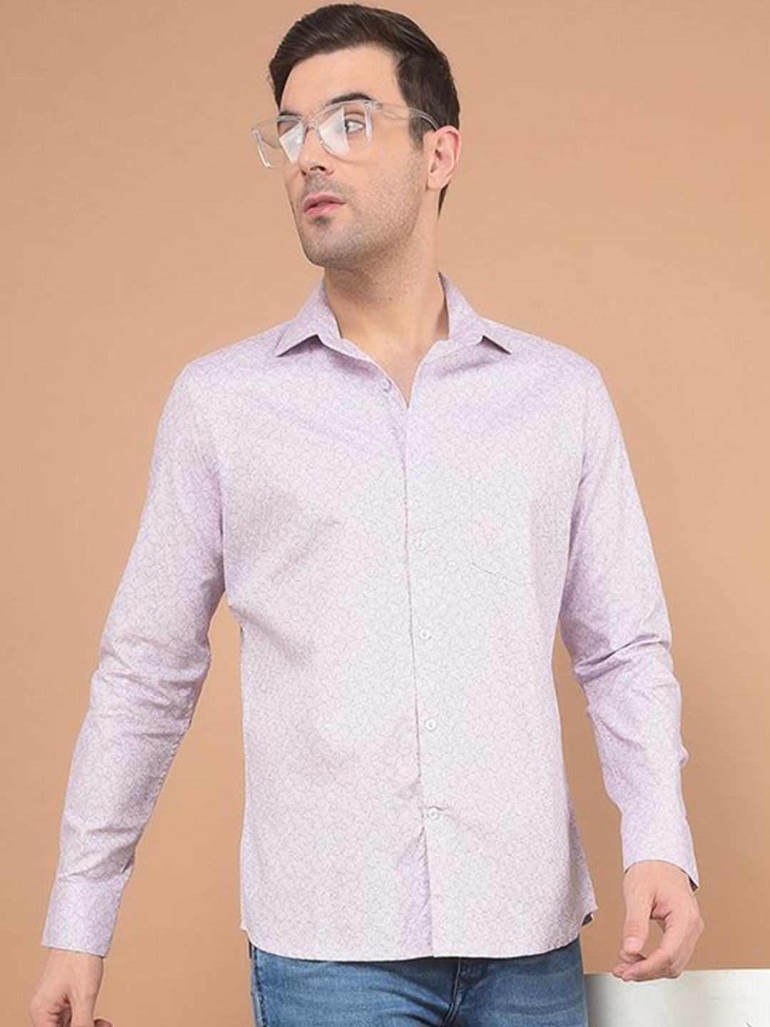 

Crimsoune Club Men Classic Spread Collar Abstract Printed Cotton Casual Shirt, Pink