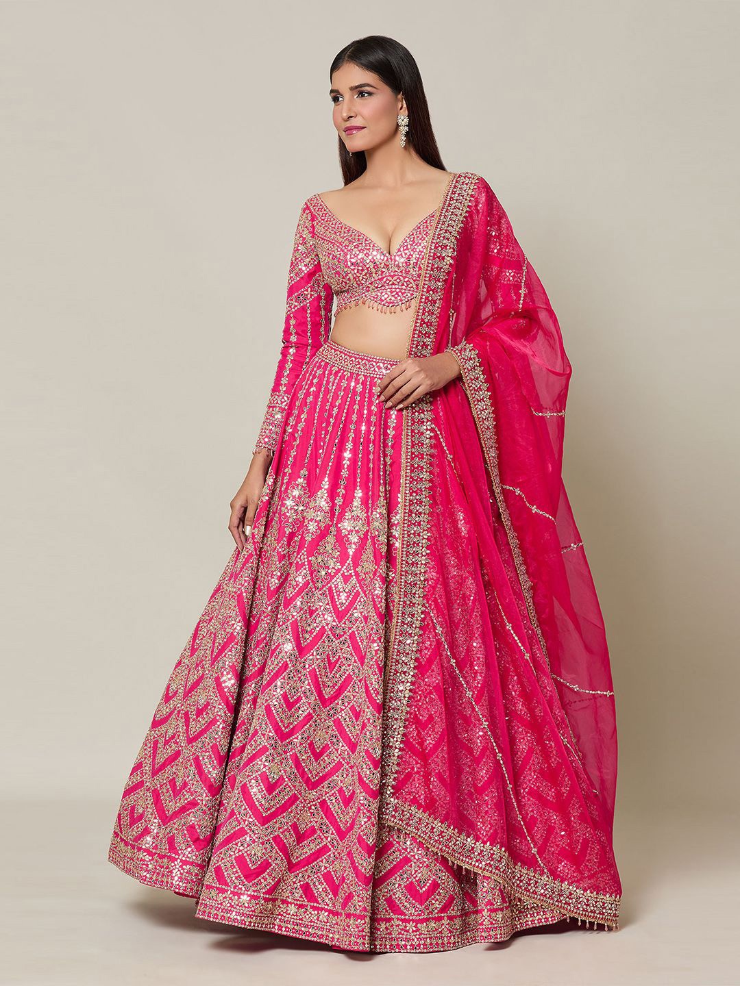 

Samyukta Singhania Embellished Beads & Stones Ready to Wear Lehenga & Blouse With Dupatta, Pink