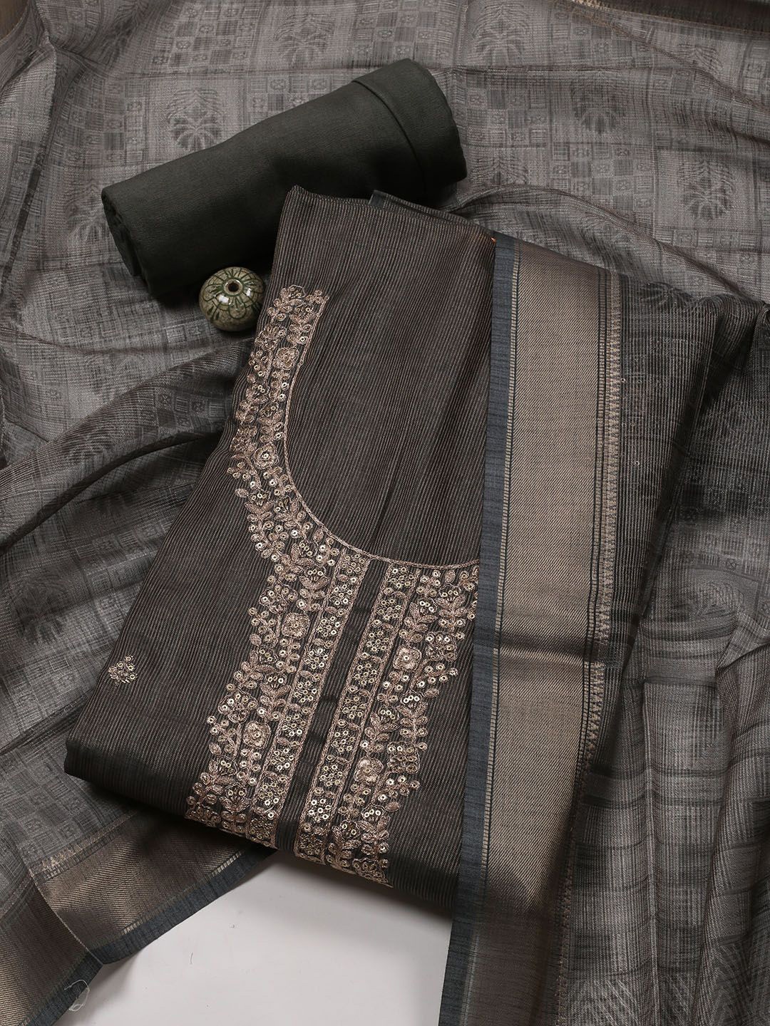

Meena Bazaar Embroidered Unstitched Dress Material, Grey
