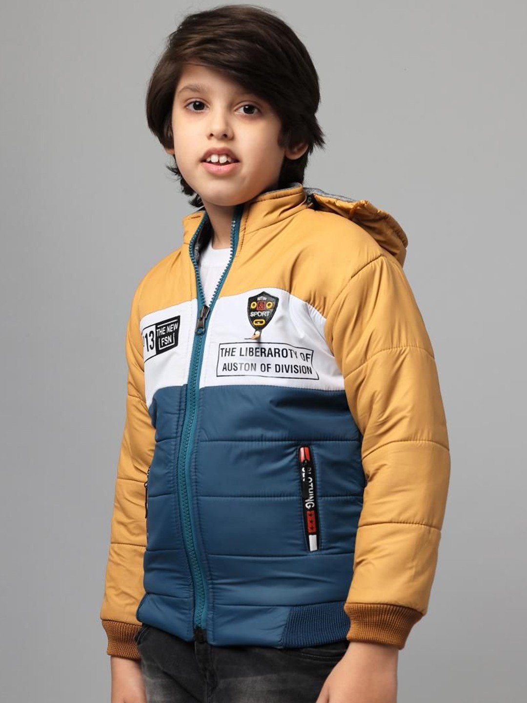

Anixa Boys Mock Collar Colourblocked Casual Padded Jacket, Blue