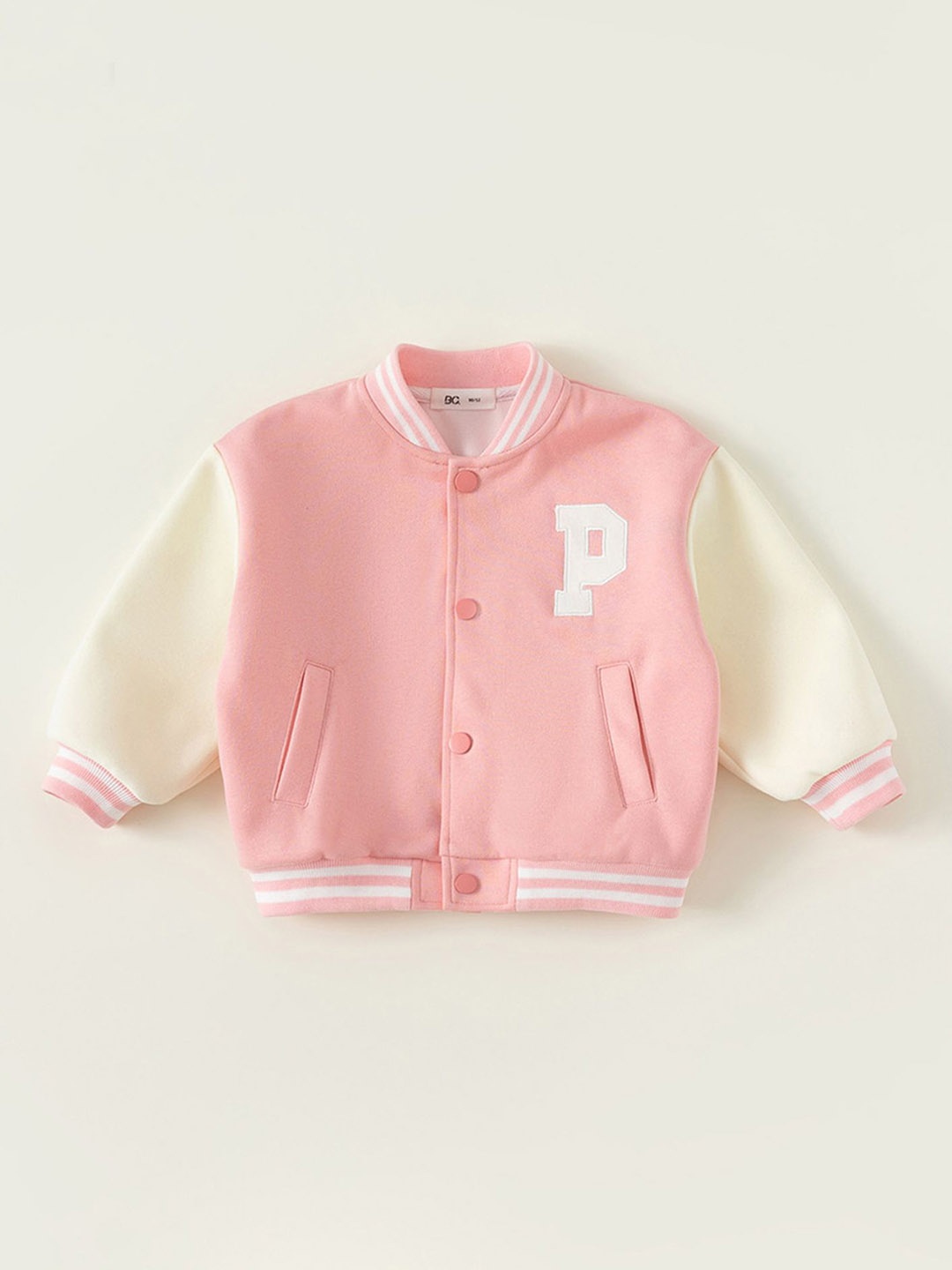 

LULU & SKY Boys Colourblocked Crop Sporty Jacket with Patchwork, Pink