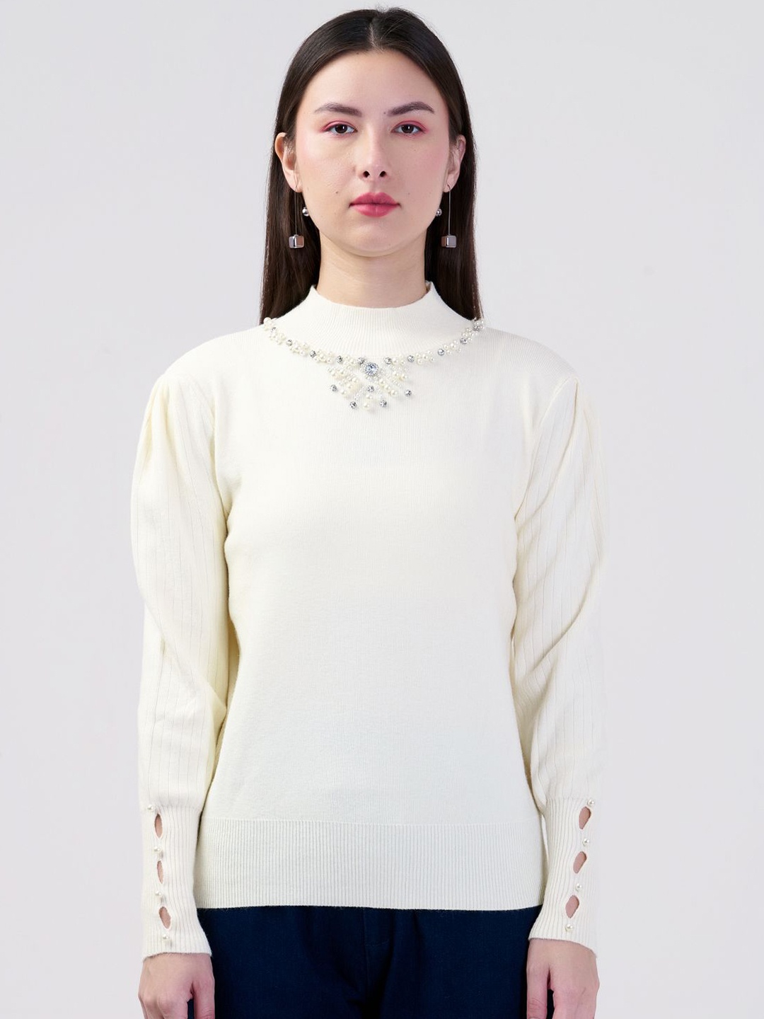 

Albion By CnM Women Embellished Cotton Regular Top, Cream