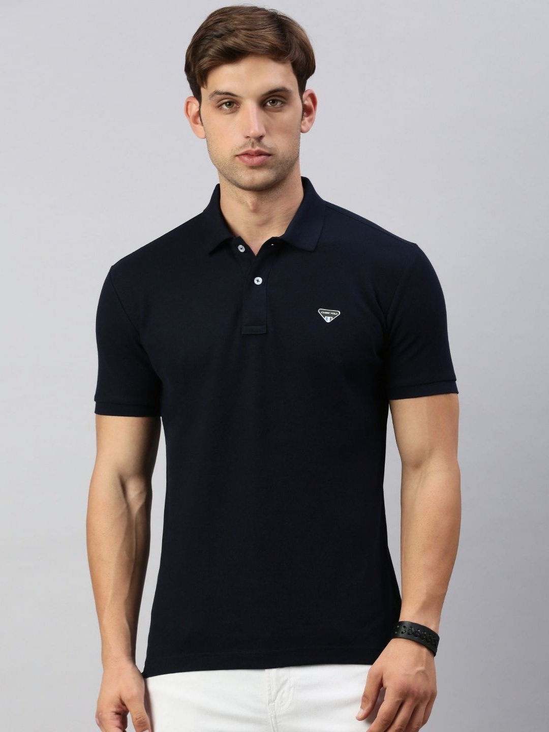 

Classic Polo Men Solid Polo Collar Cotton T-shirt, Navy blue