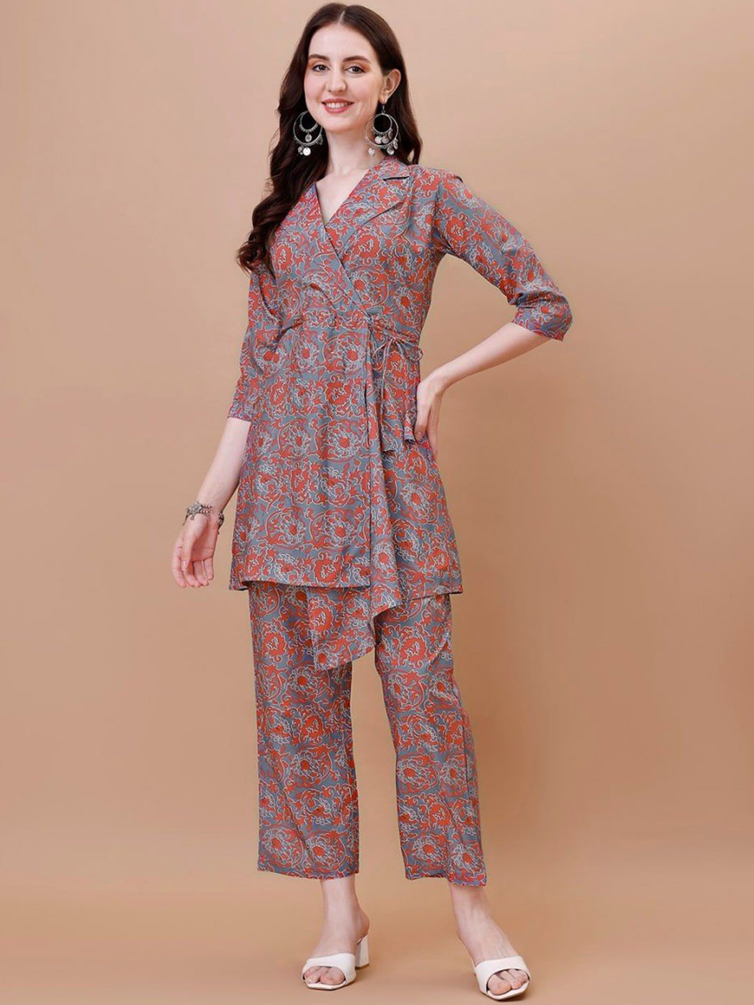 

APNISHA Printed Pure Cotton Top & Trouser, Grey