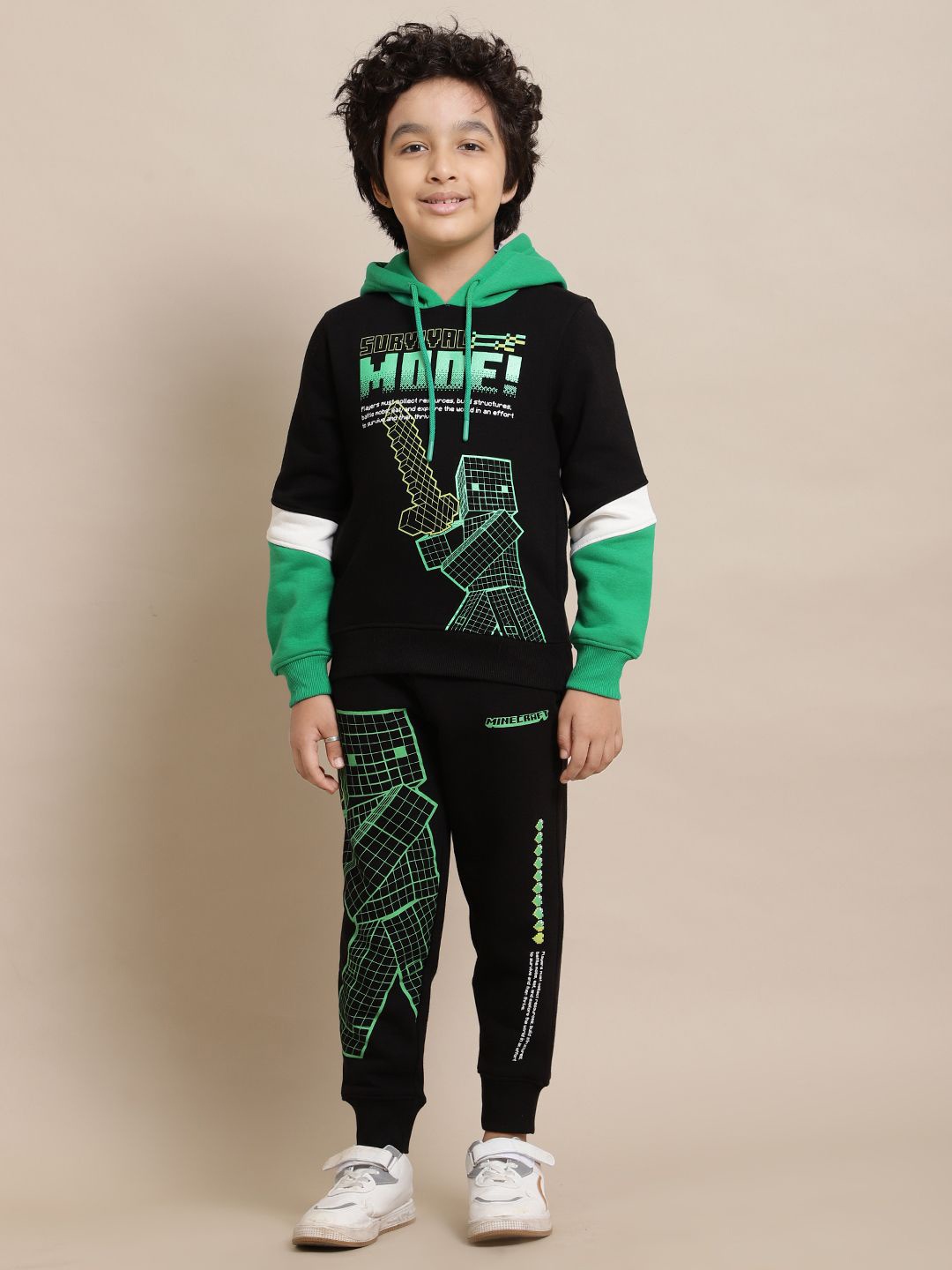 

Kids Ville Boys Hooded Minecraft Printed Sweatshirt with Joggers, Black