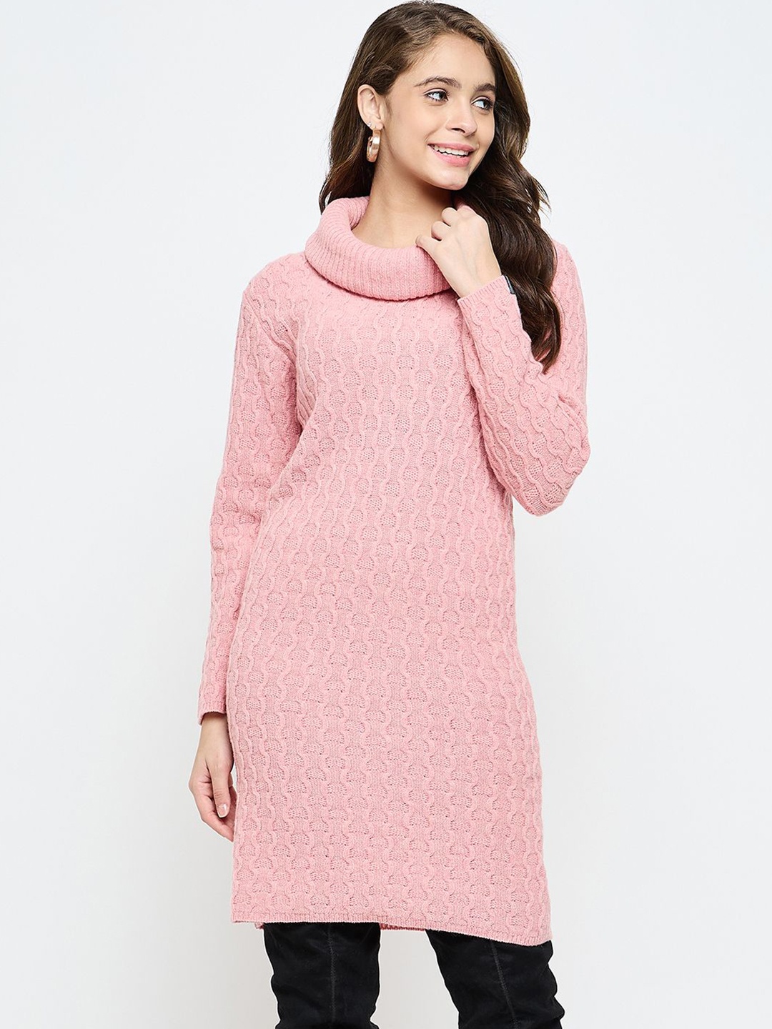 

CREATIVE LINE Women Woollen Fit & Flare Dress, Pink