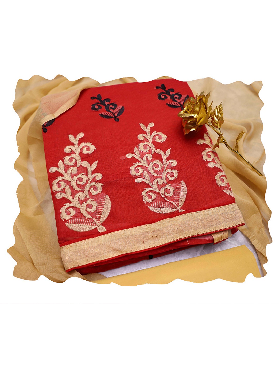 

Maroosh Embroidered Unstitched Dress Material, Red